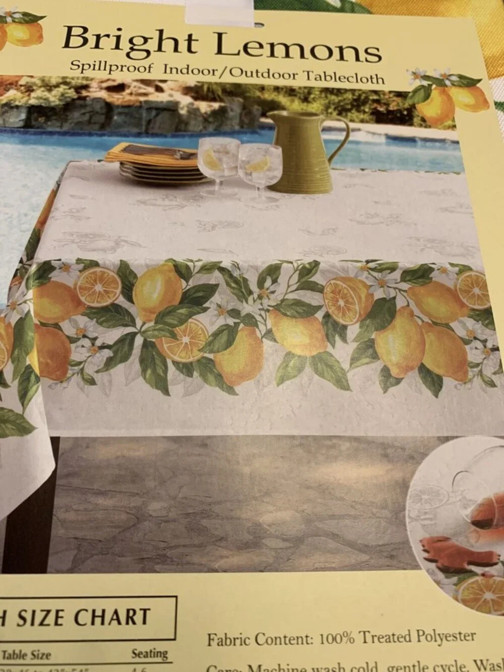 Bright Lemons Spill Proof Indoor Outdoor Tablecloth 60” X 104“ Oblong White